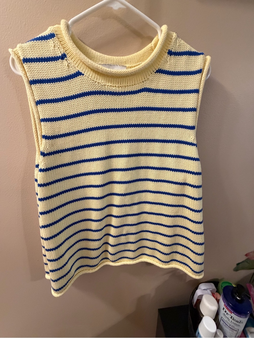 Free Assembly Sleeveless Yellow & Blue Striped Knit Sweater size L